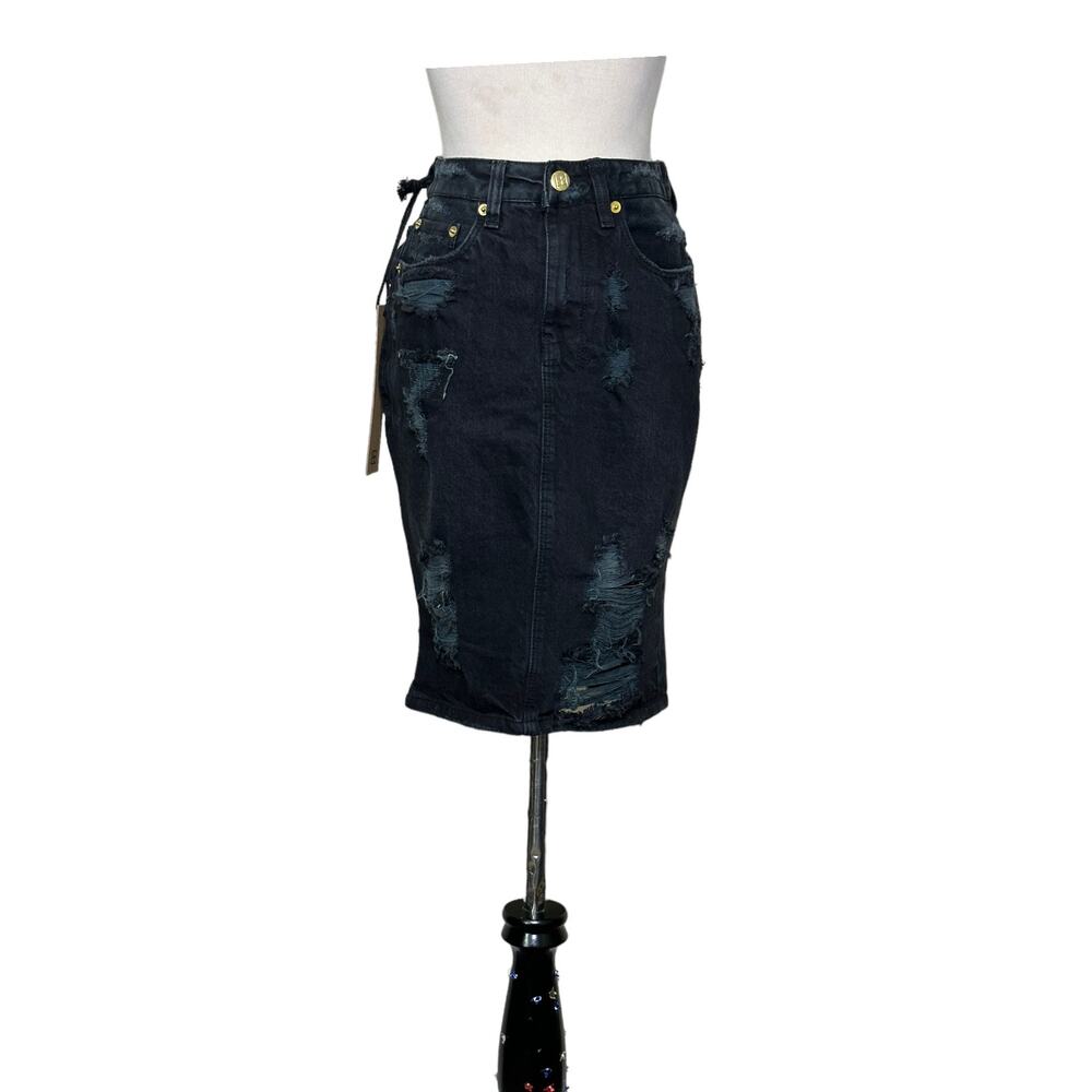 Ksubi black distressed tune jean mini skirt size 25